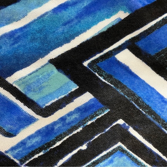 Chicos Black Blue Geometric Print Bianca Short Sleevee Blouse - Picture 8 of 14